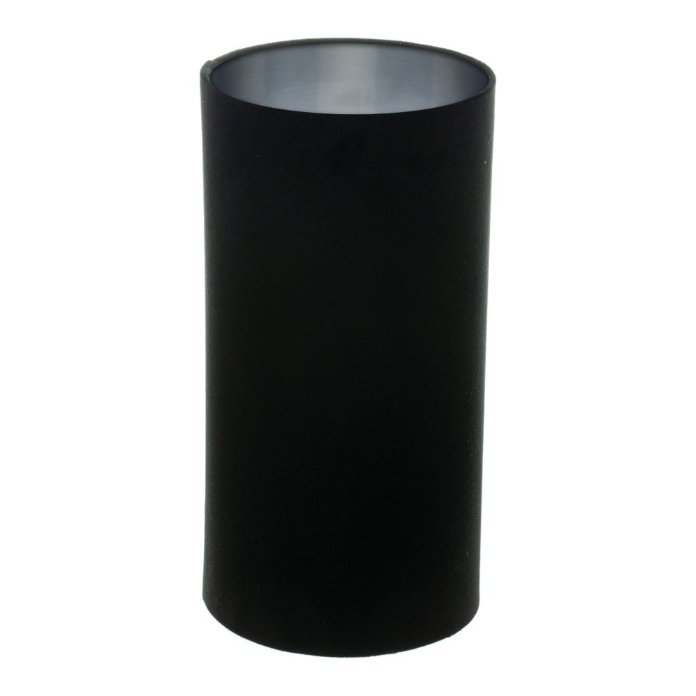 Black Velvet Tall Drum Lampshade Brushed Silver Inner
