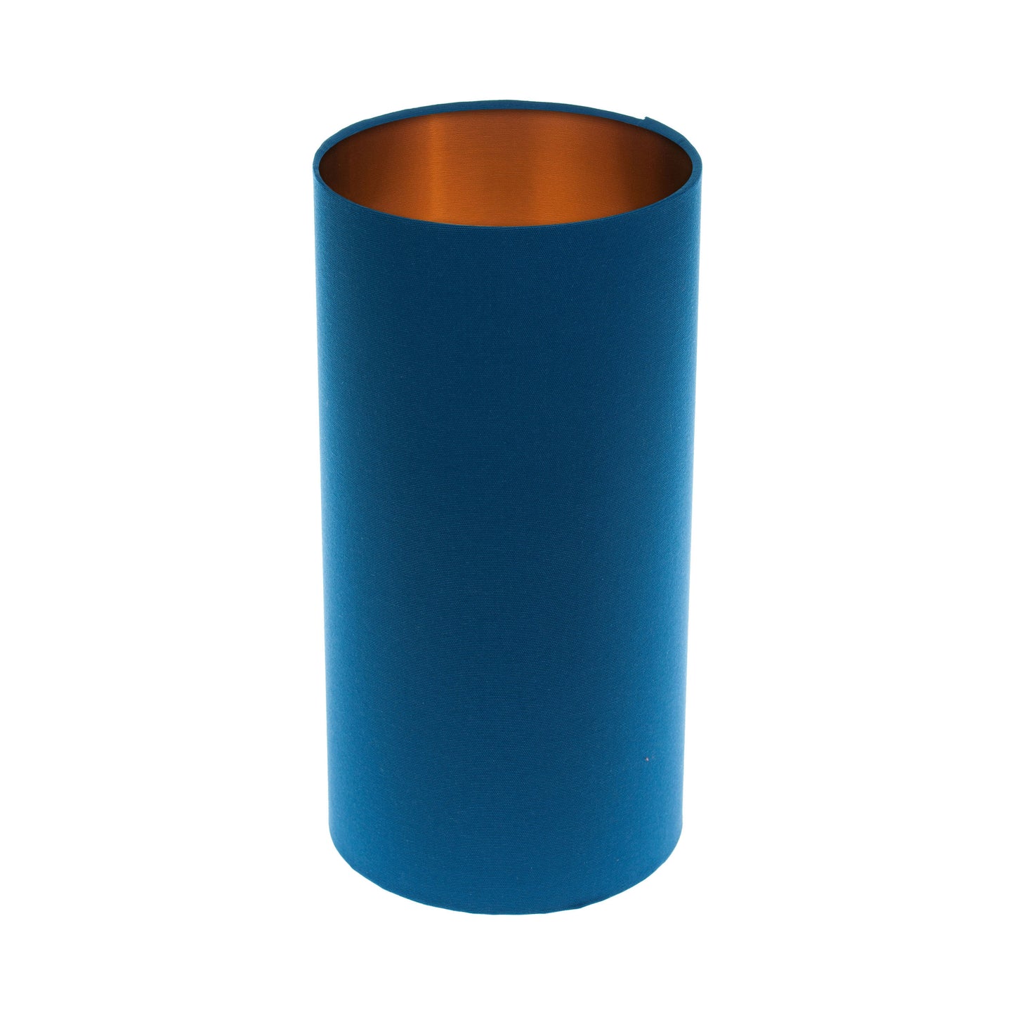Bright Blue Tall Drum Lampshade Brushed Copper Inner