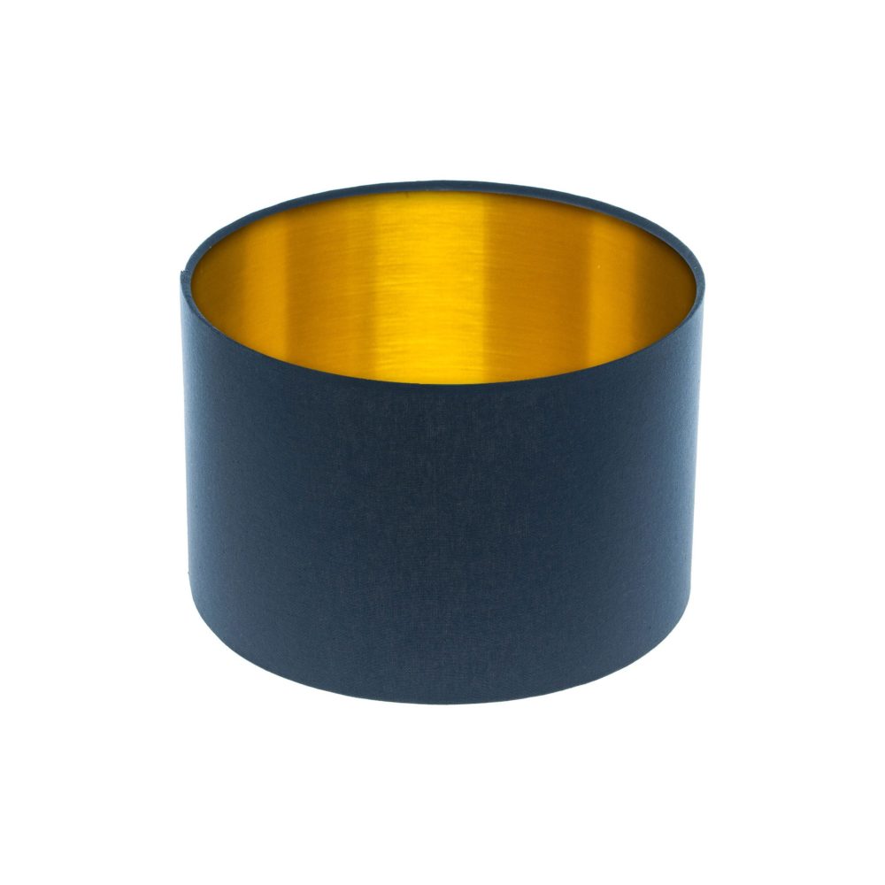 Bright Navy Blue Drum Lampshade Brushed Gold Inner