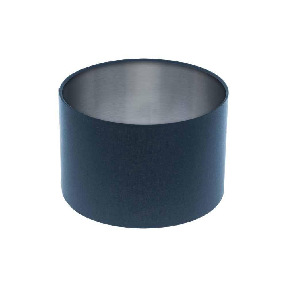 Bright Navy Blue Drum Lampshade Brushed Silver Inner