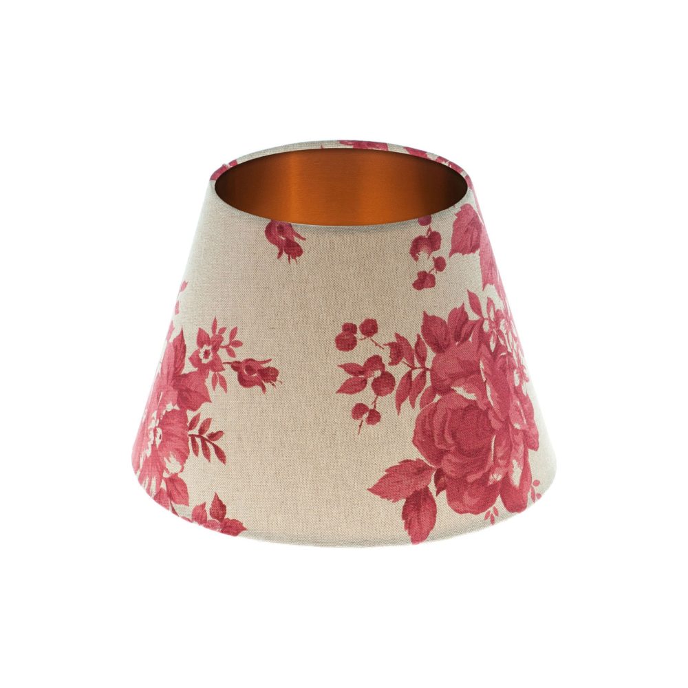 Bright Red Rose Floral Empire Lampshade Brushed Copper Inner