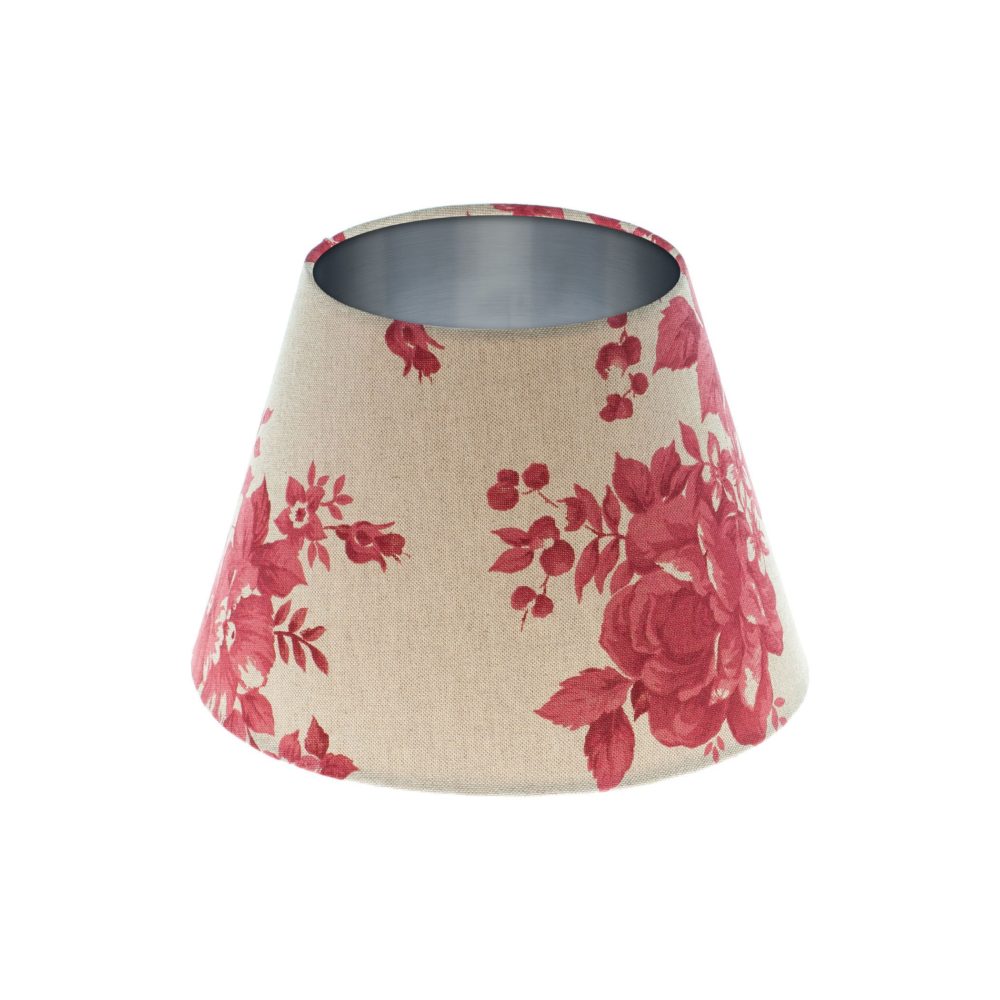 Bright Red Rose Floral Empire Lampshade Brushed Silver Inner