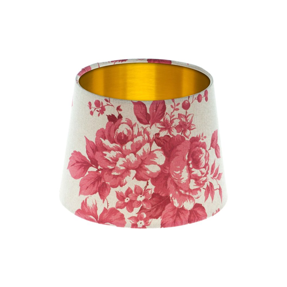 Bright Red Rose Floral French Drum Lampshade Brushed Gold Inner