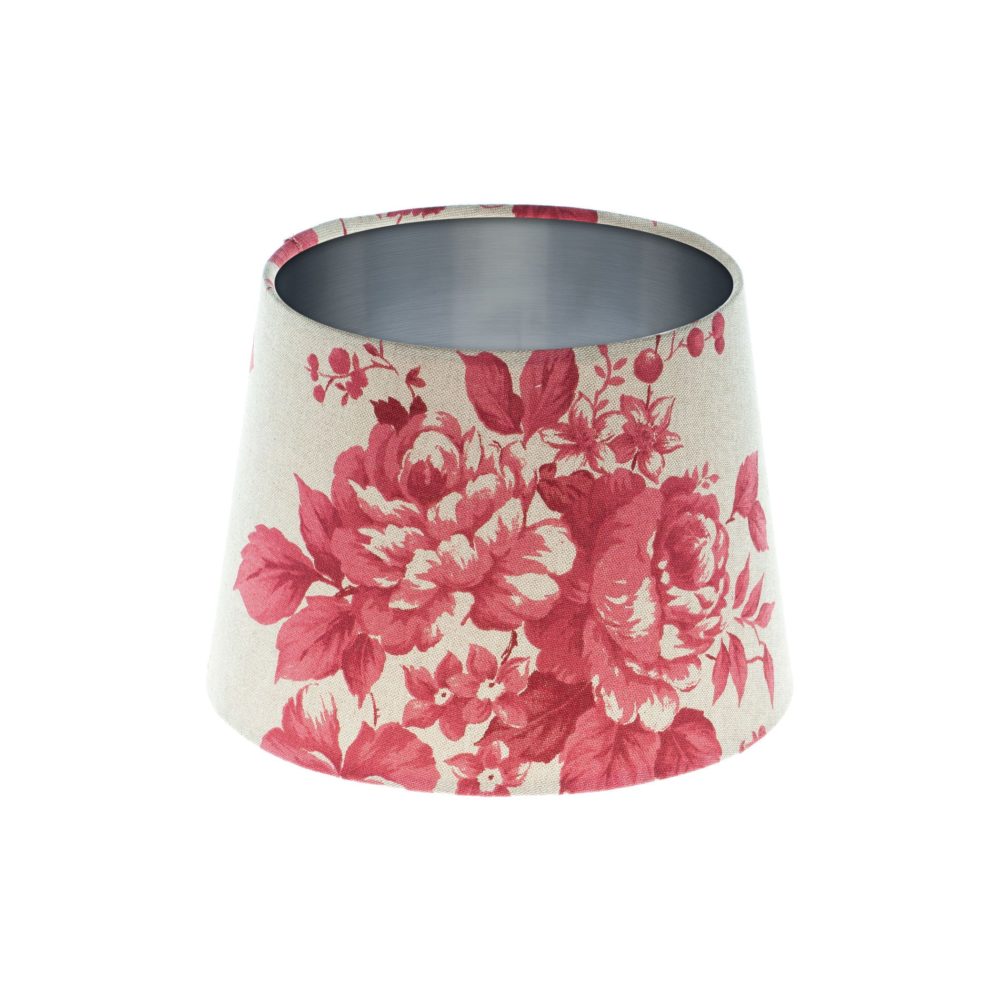 Bright Red Rose Floral French Drum Lampshade Brushed Silver Inner