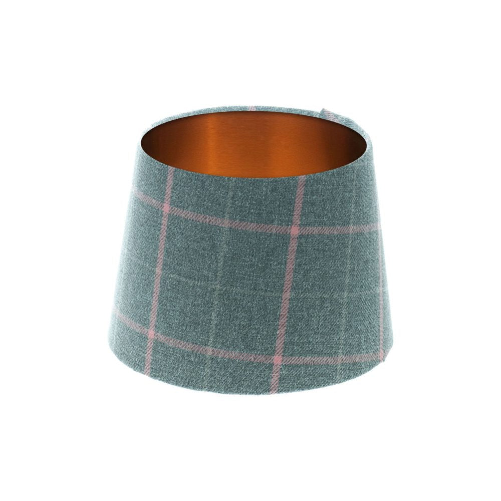Exford Grey Pink Tartan French Drum Lampshade Brushed Copper Inner