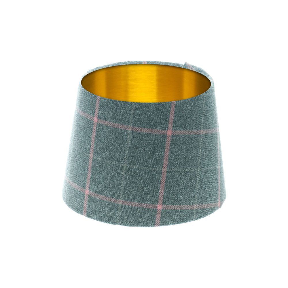 Exford Grey Pink Tartan French Drum Lampshade Brushed Gold Inner