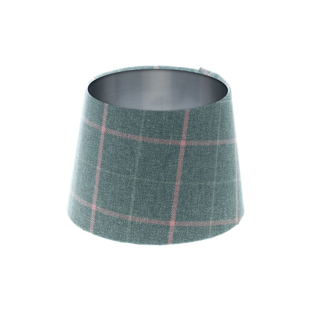 Exford Grey Pink Tartan French Drum Lampshade Brushed Silver Inner