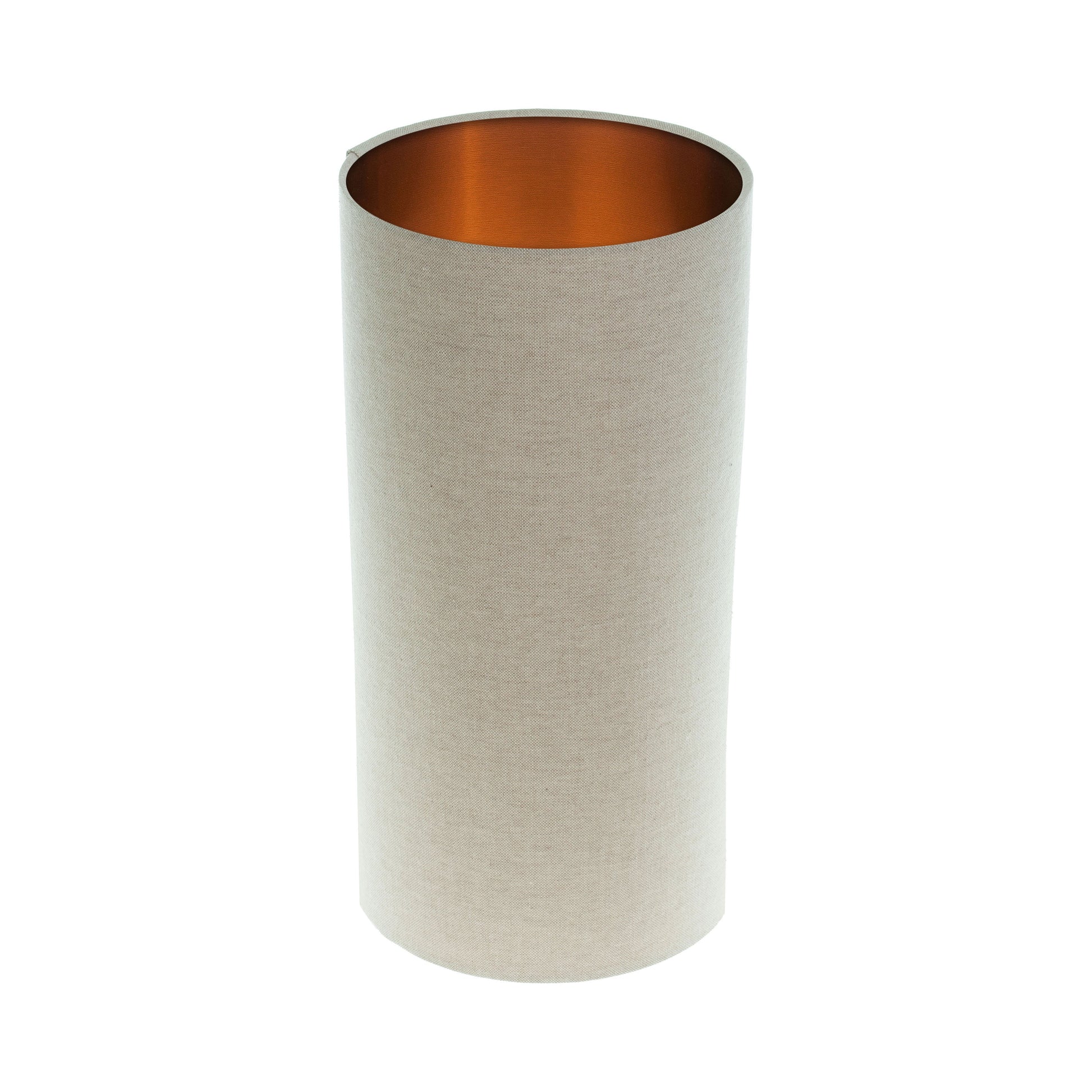 Light Beige Tall Drum Lampshade Brushed Copper Inner
