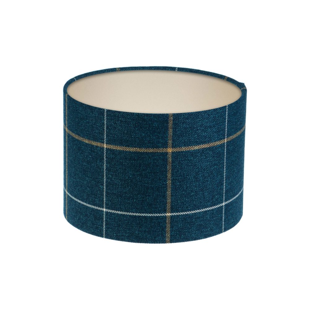 Winsford Navy Blue Tartan Drum Lampshade Champagne Inner