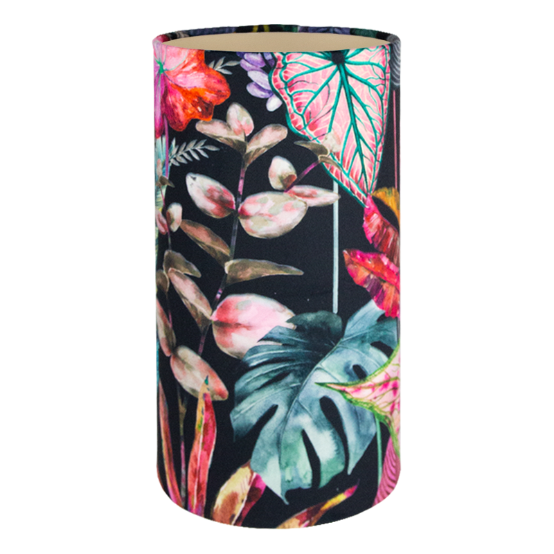 Oasis Black Floral Velvet Tall Drum Lampshade