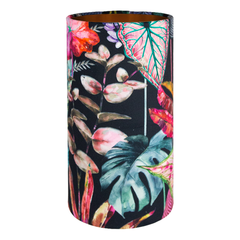 Oasis Black Floral Velvet Tall Drum Lampshade