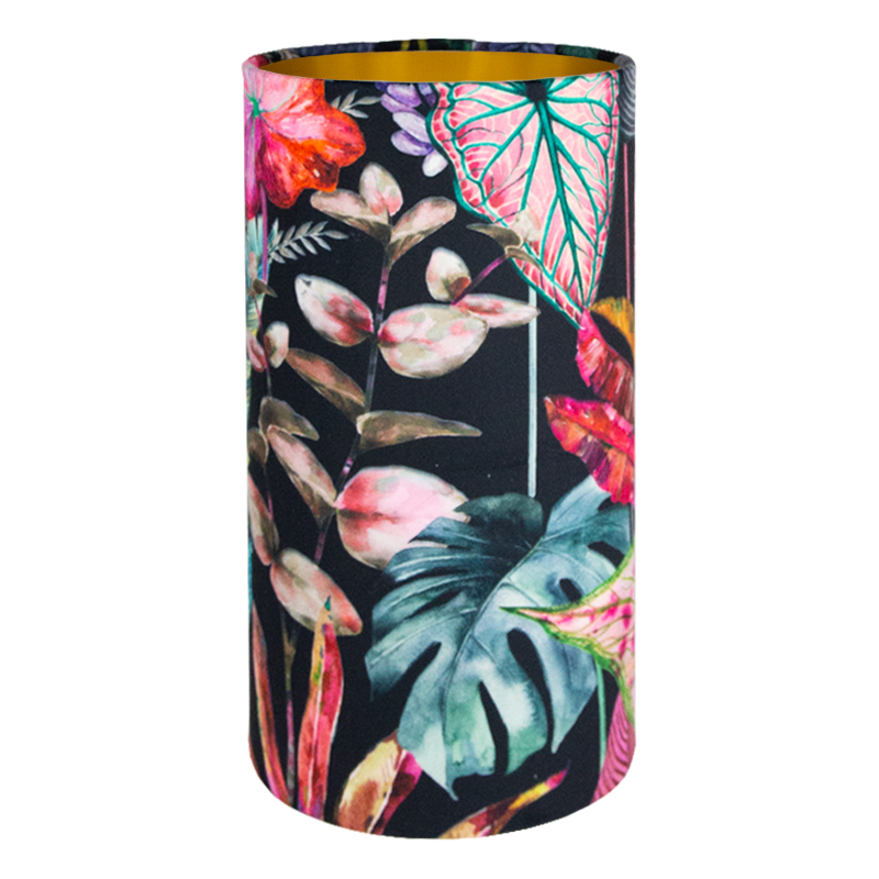 Oasis Black Floral Velvet Tall Drum Lampshade