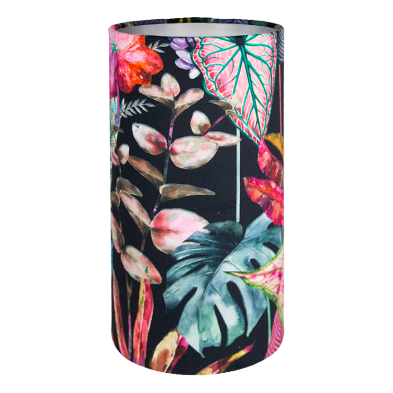 Oasis Black Floral Velvet Tall Drum Lampshade