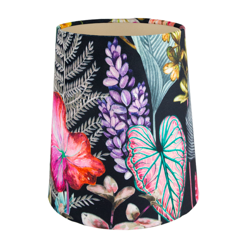Oasis Black Floral Velvet Tall French Drum Lampshade
