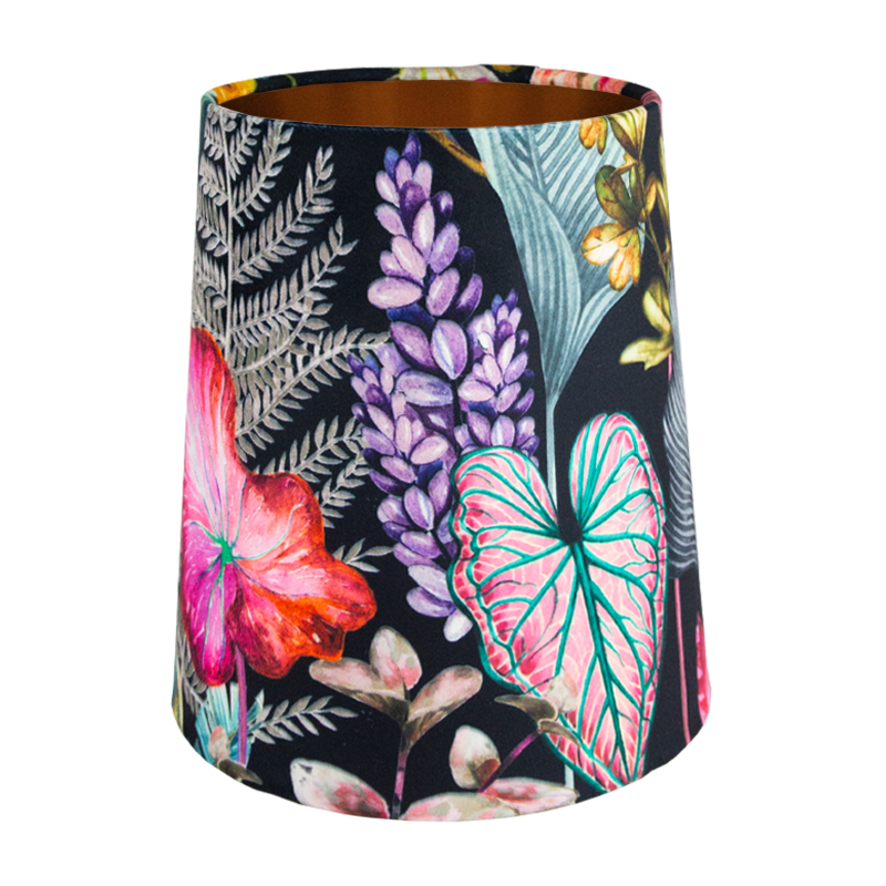 Oasis Black Floral Velvet Tall French Drum Lampshade