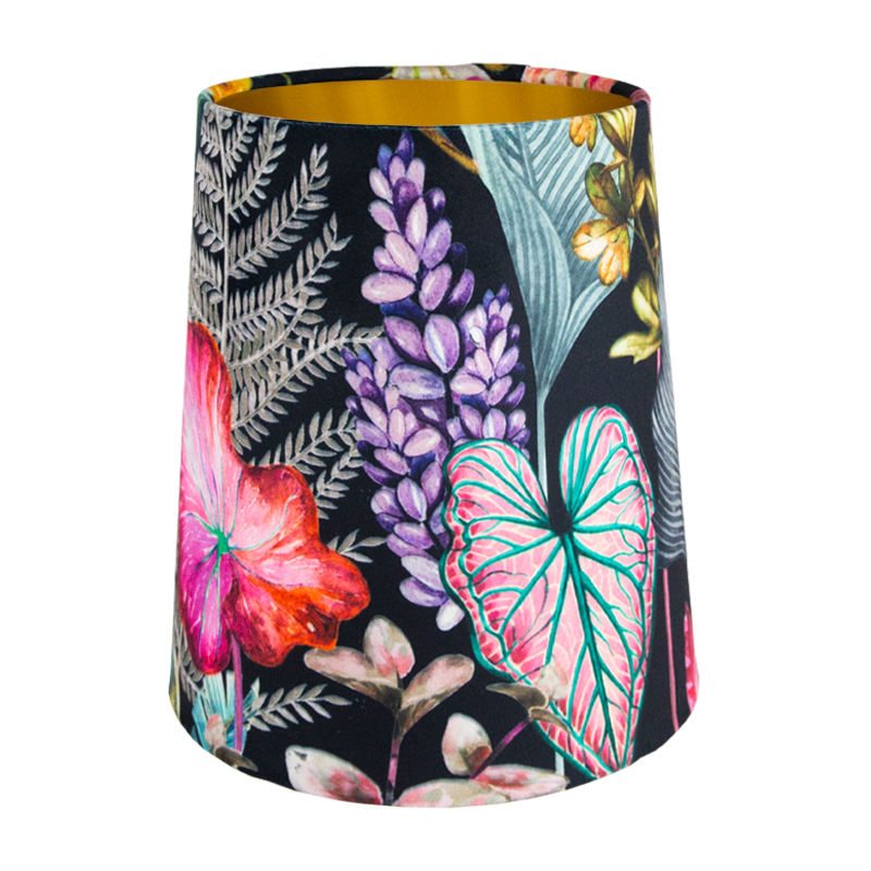Oasis Black Floral Velvet Tall French Drum Lampshade