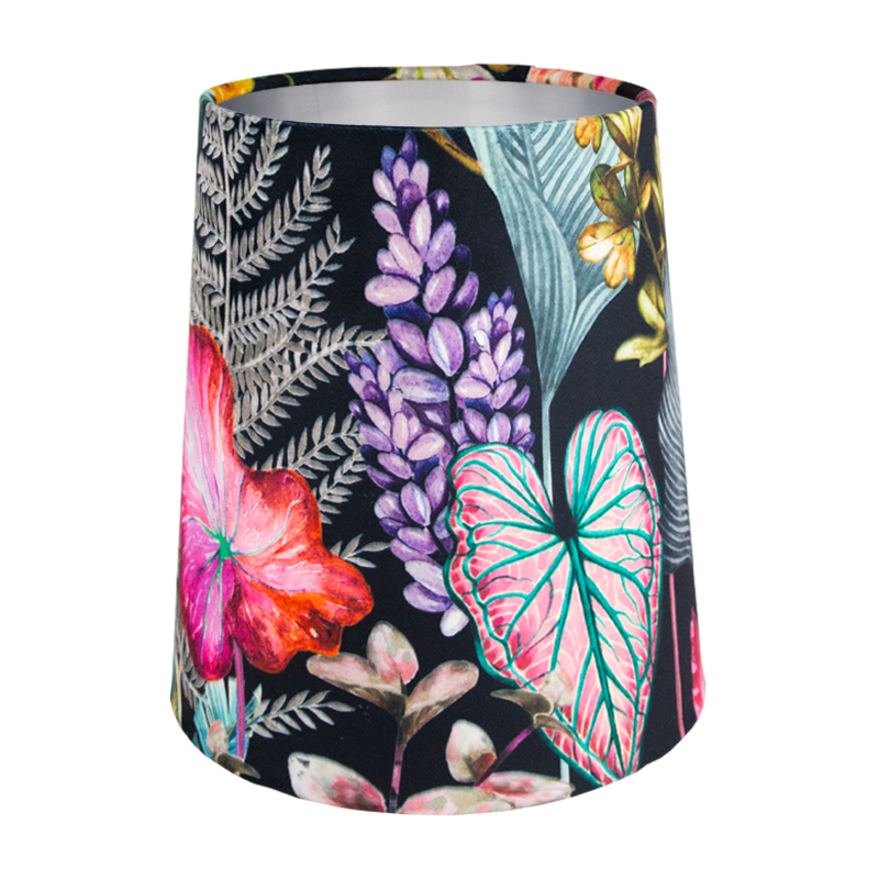 Oasis Black Floral Velvet Tall French Drum Lampshade