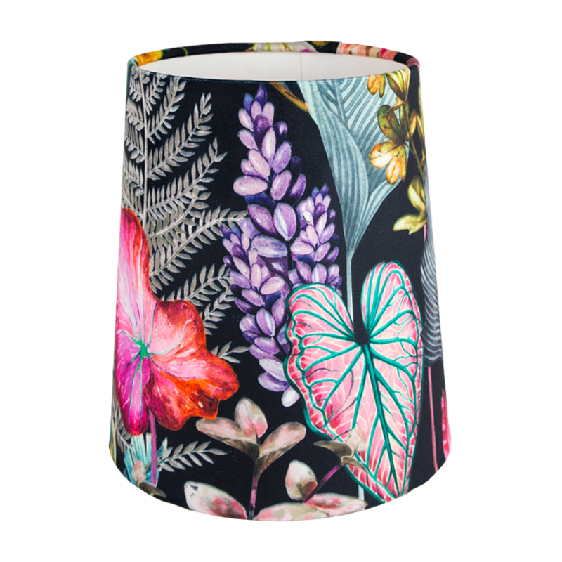 Oasis Black Floral Velvet Tall French Drum Lampshade