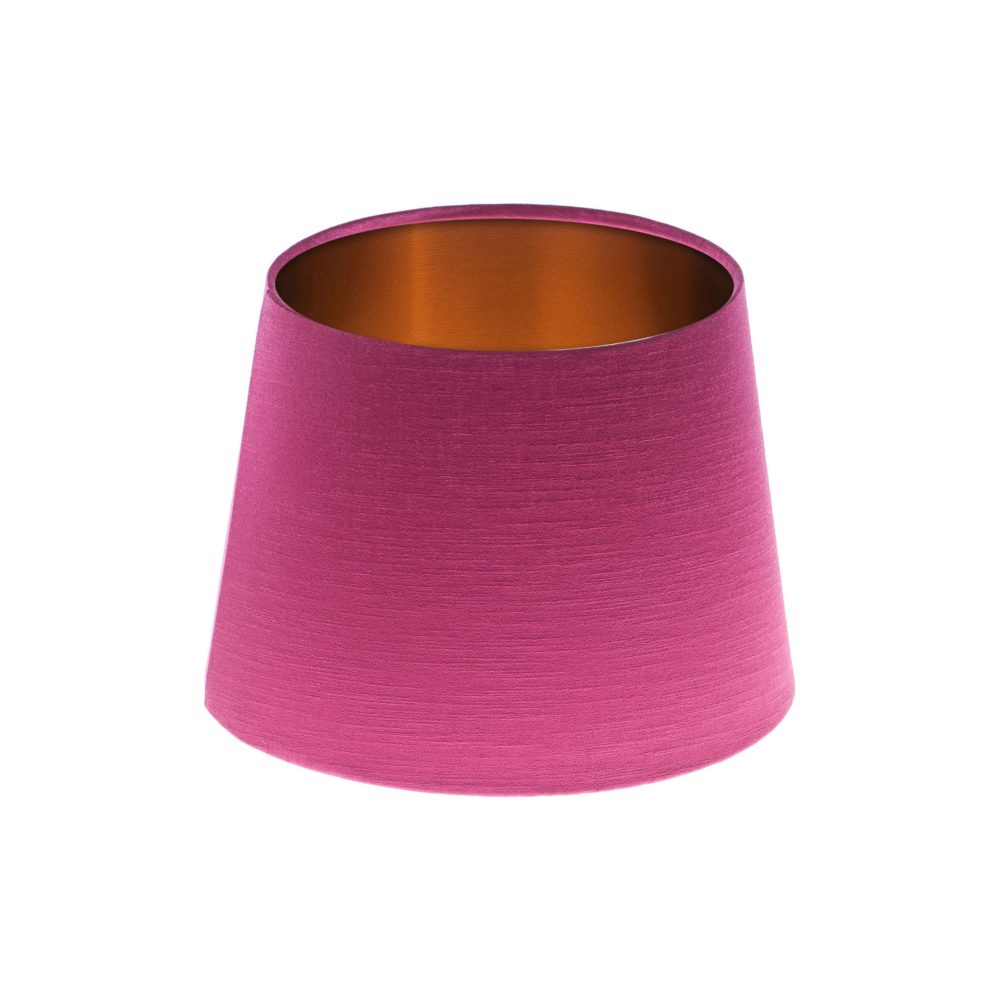Bright Pink Satin French Drum Lampshade Brushed Copper Inner