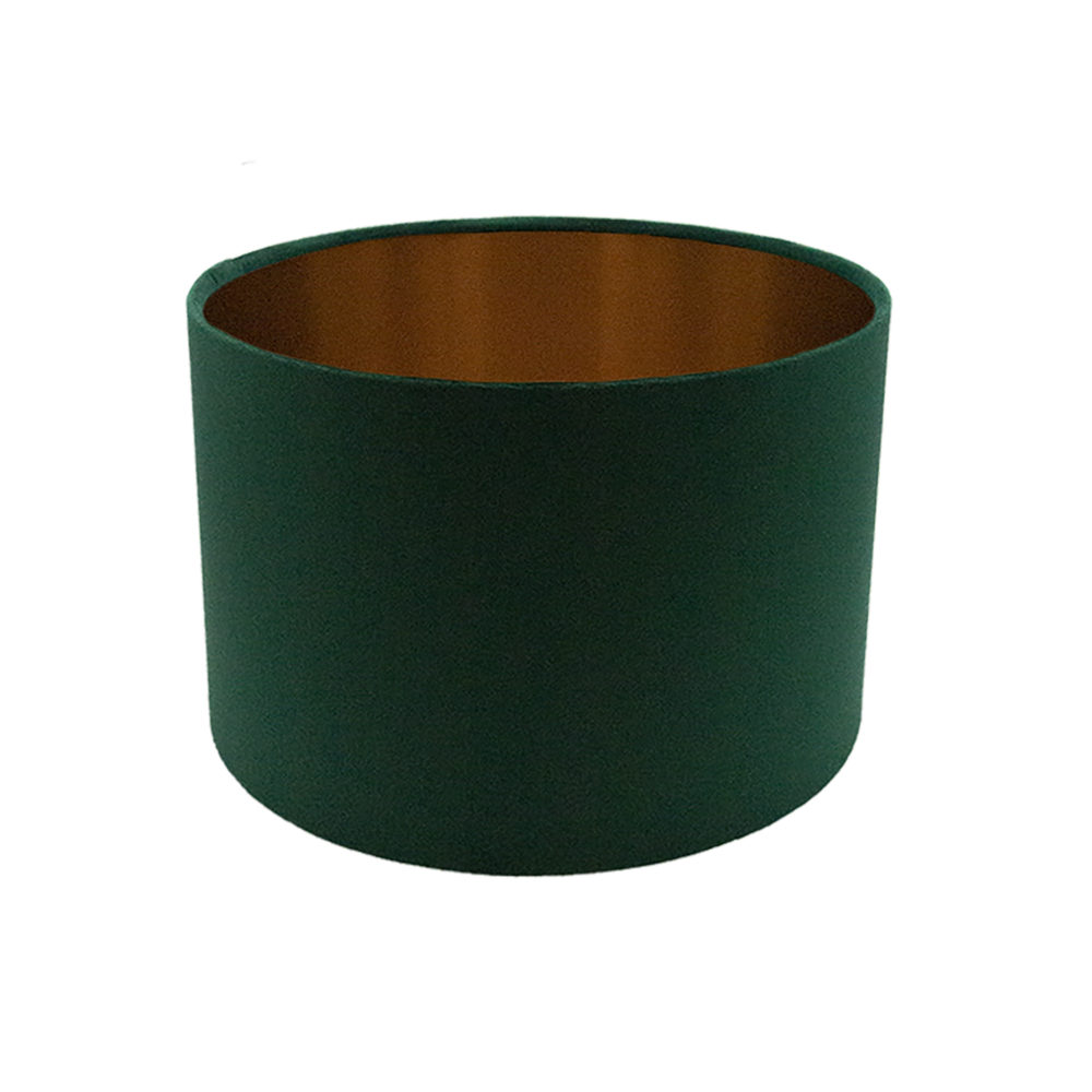 Voyage Emerald Green Velvet Drum Lampshade Brushed Copper Inner