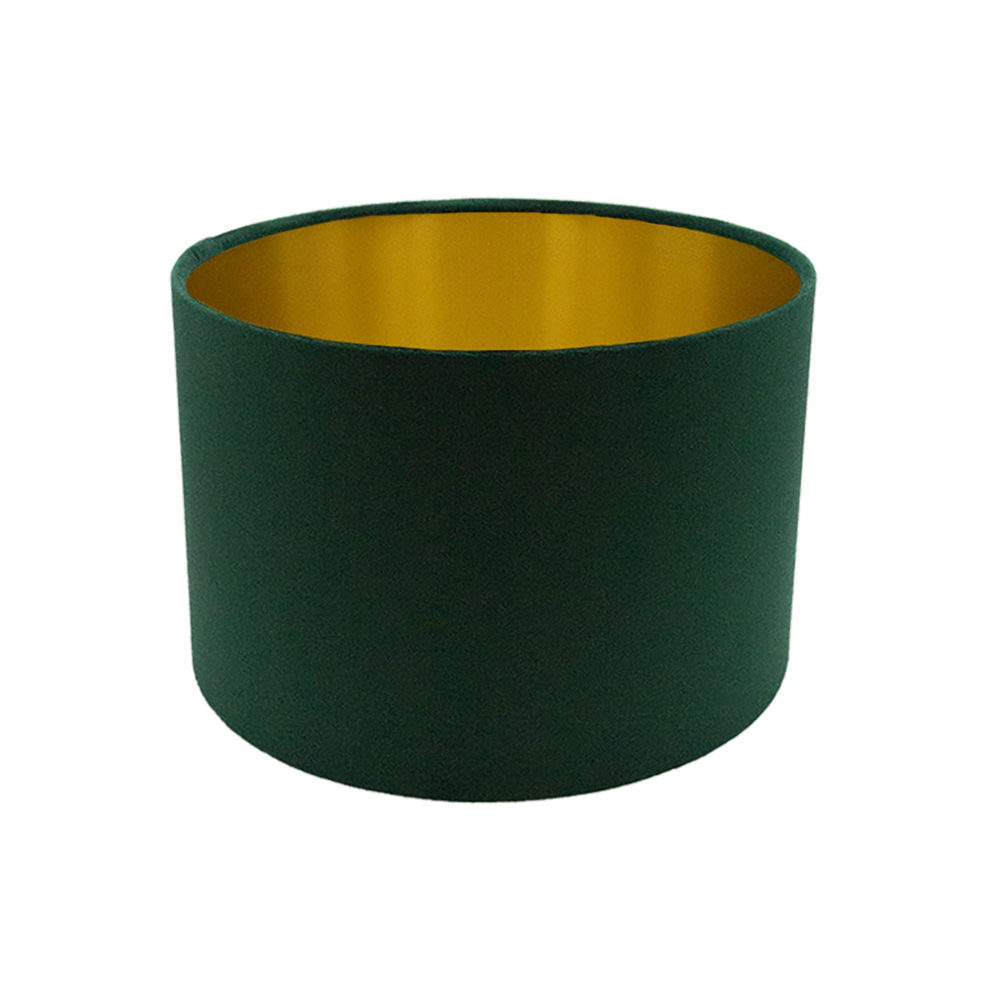 Voyage Emerald Green Velvet Drum Lampshade Brushed Gold Inner