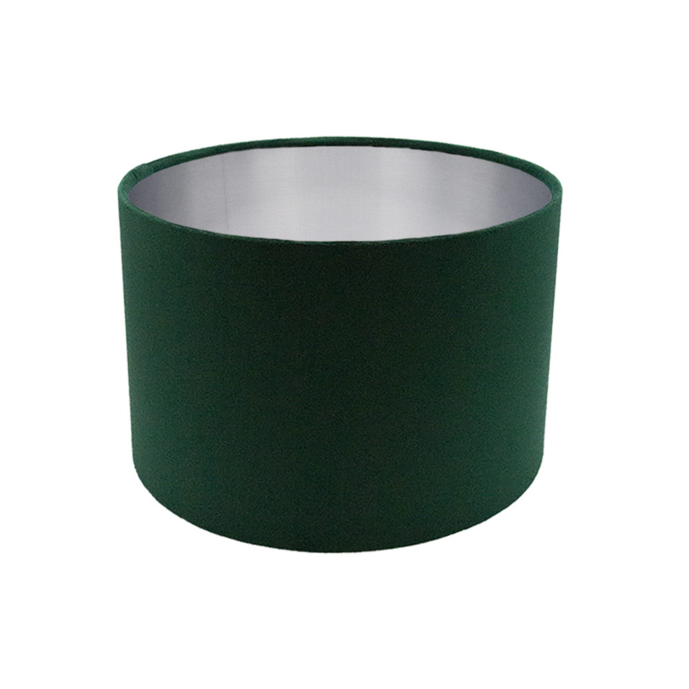 Voyage Emerald Green Velvet Drum Lampshade Brushed Silver Inner