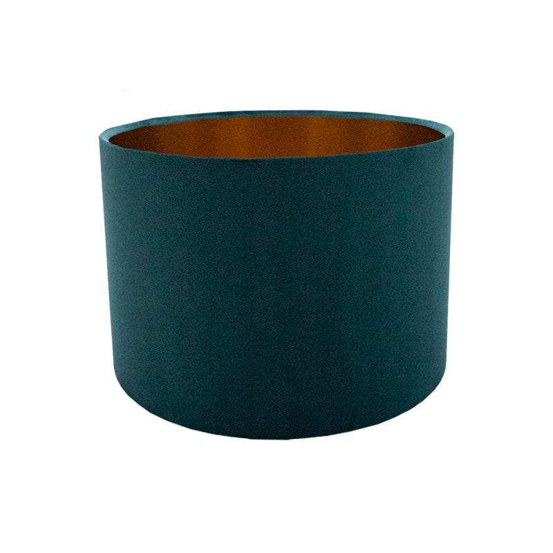 Voyage Teal Velvet Drum Lampshade Brushed Copper Inner