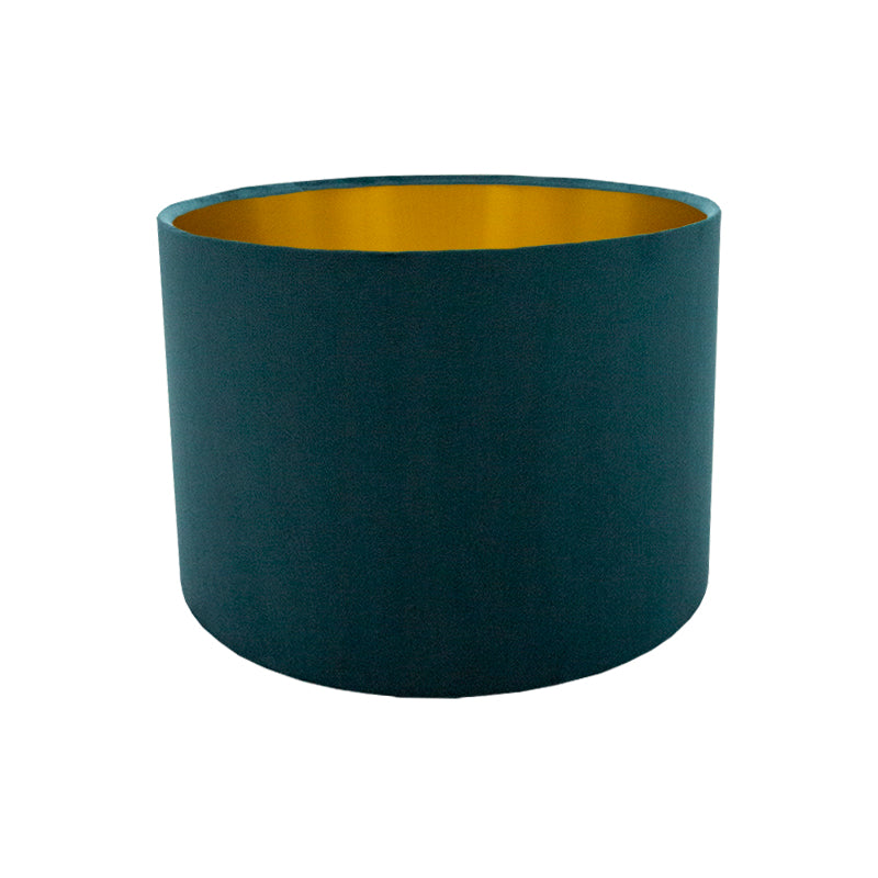 Voyage Teal Velvet Drum Lampshade Brushed Gold Inner