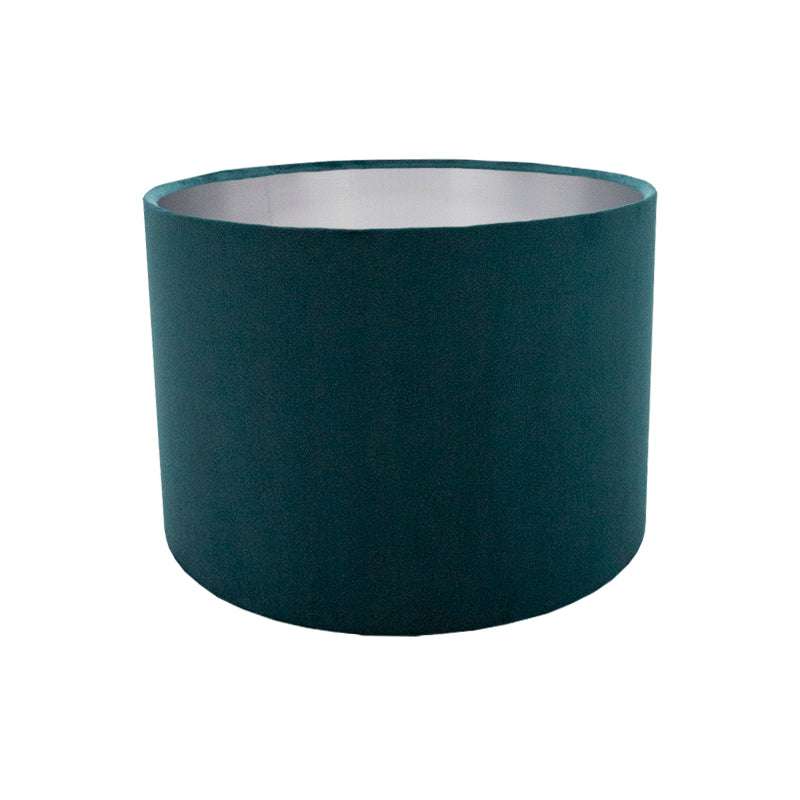 Voyage Teal Velvet Drum Lampshade Brushed Silver Inner