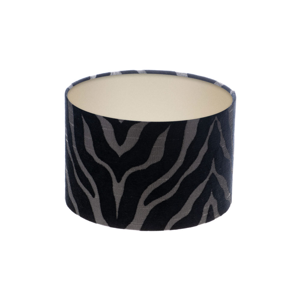 Tiger Stripe Black Grey Drum Lampshade Champagne Inner