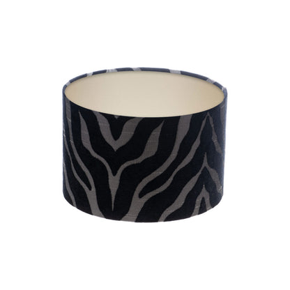 Tiger Stripe Black Grey Drum Lampshade Champagne Inner