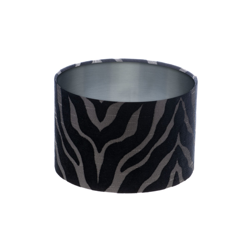 Tiger Stripe Black Grey Drum Lampshade Brushed Silver Inner
