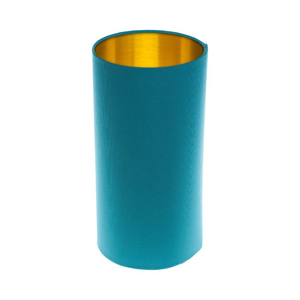 Aqua Blue Tall Drum Lampshade Brushed Gold Inner