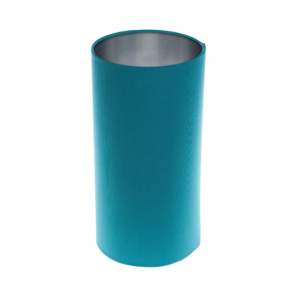 Aqua Blue Tall Drum Lampshade Brushed Silver Inner