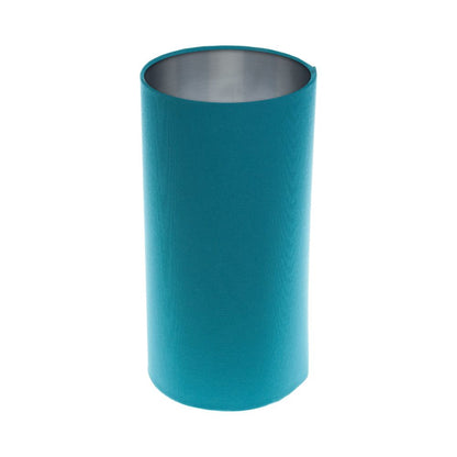 Aqua Blue Tall Drum Lampshade Brushed Silver Inner