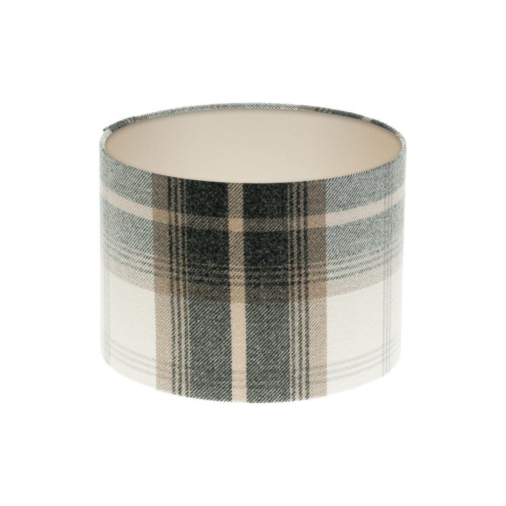 Balmoral Charcoal Tartan Drum Lampshade Champagne Inner
