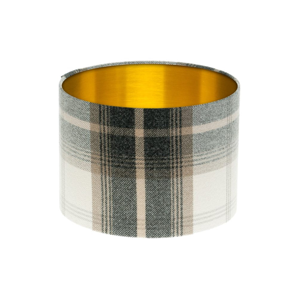 Balmoral Charcoal Tartan Drum Lampshade Brushed Gold Inner