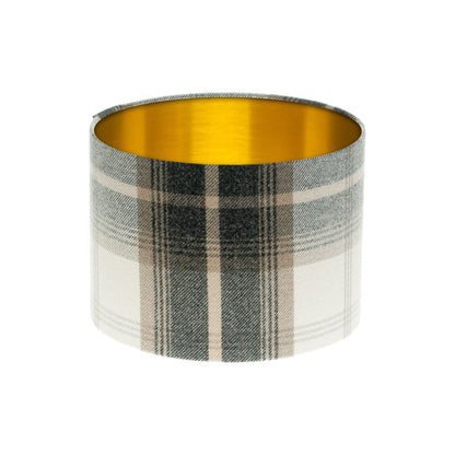 Balmoral Charcoal Tartan Drum Lampshade Brushed Gold Inner