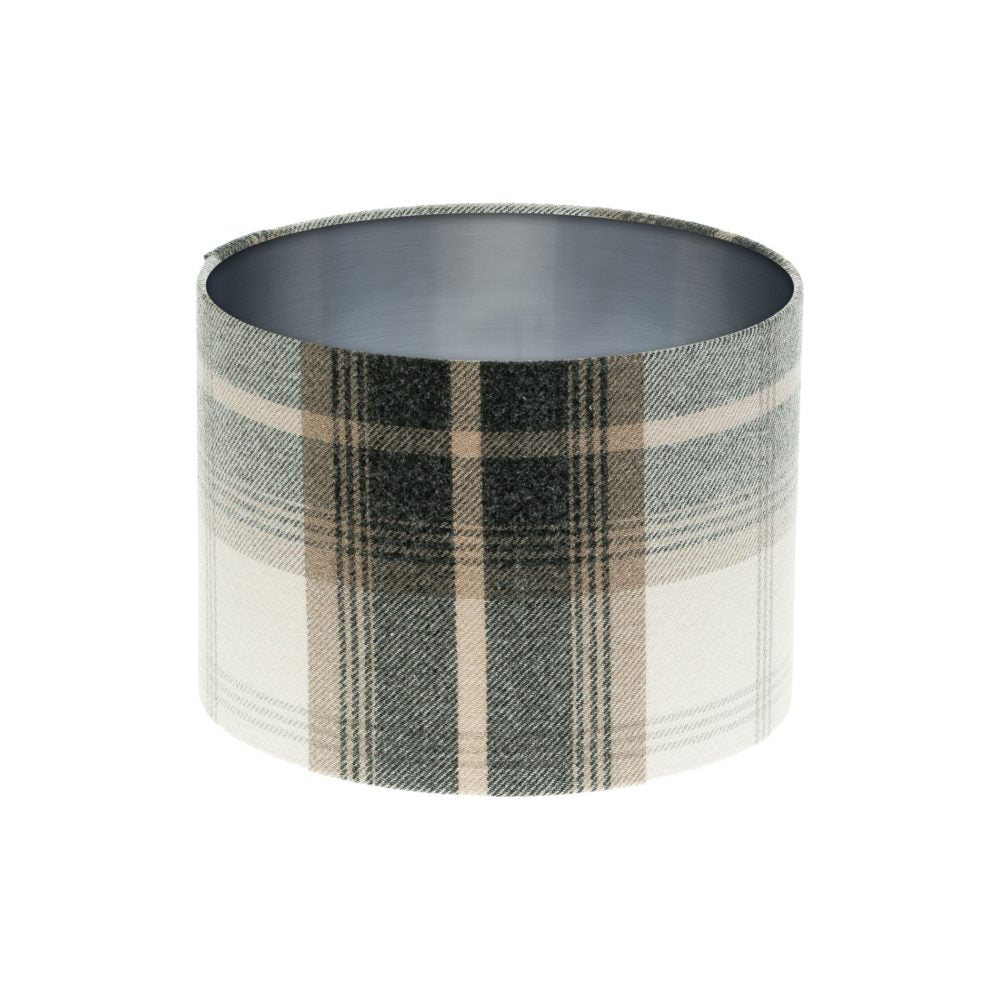 Balmoral Charcoal Tartan Drum Lampshade Brushed Silver Inner