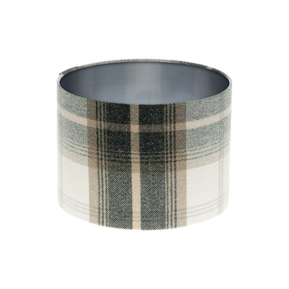 Balmoral Charcoal Tartan Drum Lampshade Brushed Silver Inner