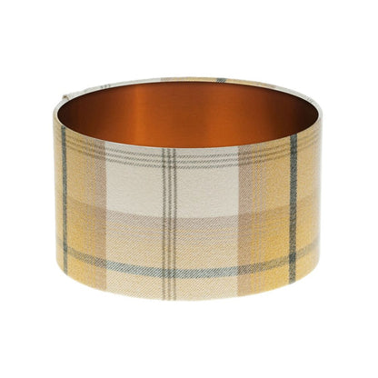 Balmoral Ochre Tartan Drum Lampshade Brushed Copper Inner