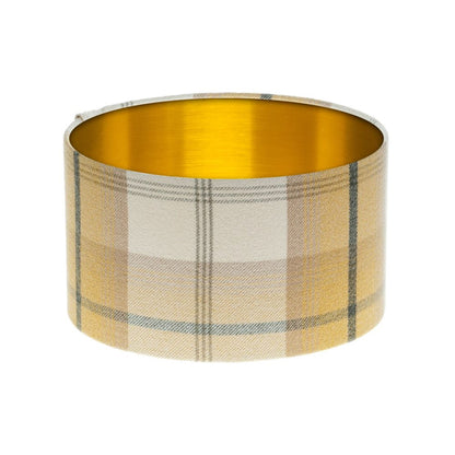 Balmoral Ochre Tartan Drum Lampshade Brushed Gold Inner