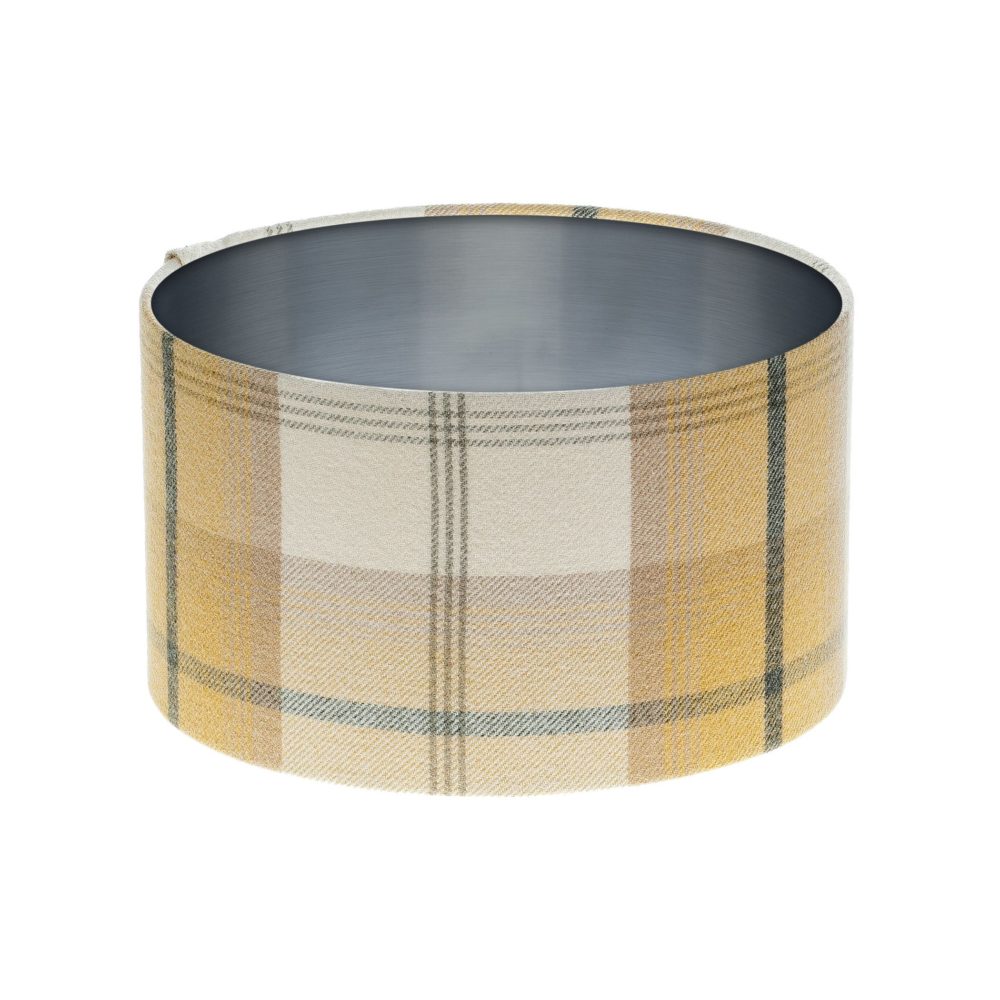 Balmoral Ochre Tartan Drum Lampshade Brushed Silver Inner