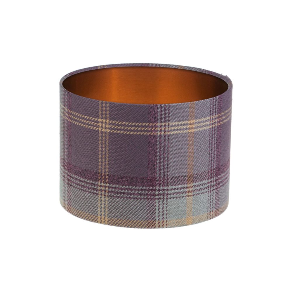 Balmoral Lavender Tartan Drum Lampshade Brushed Copper Inner