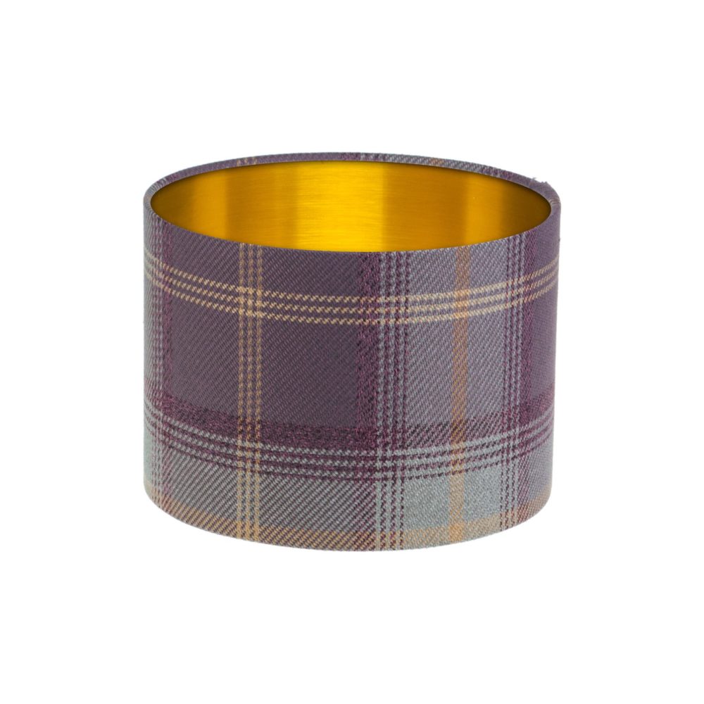 Balmoral Lavender Tartan Drum Lampshade Brushed Gold Inner