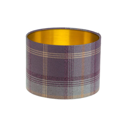 Balmoral Lavender Tartan Drum Lampshade Brushed Gold Inner
