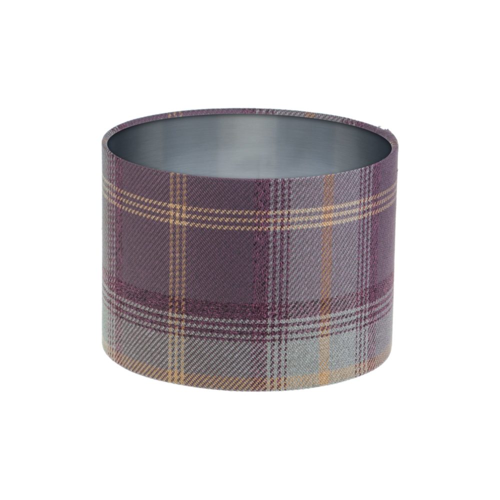 Balmoral Lavender Tartan Drum Lampshade Brushed Silver Inner