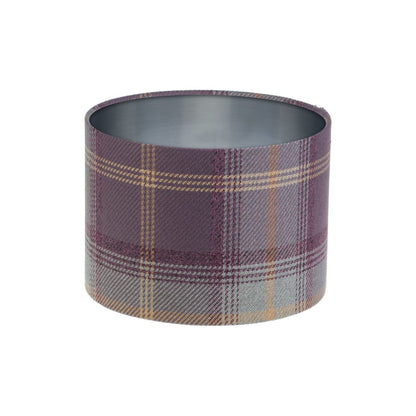 Balmoral Lavender Tartan Drum Lampshade Brushed Silver Inner