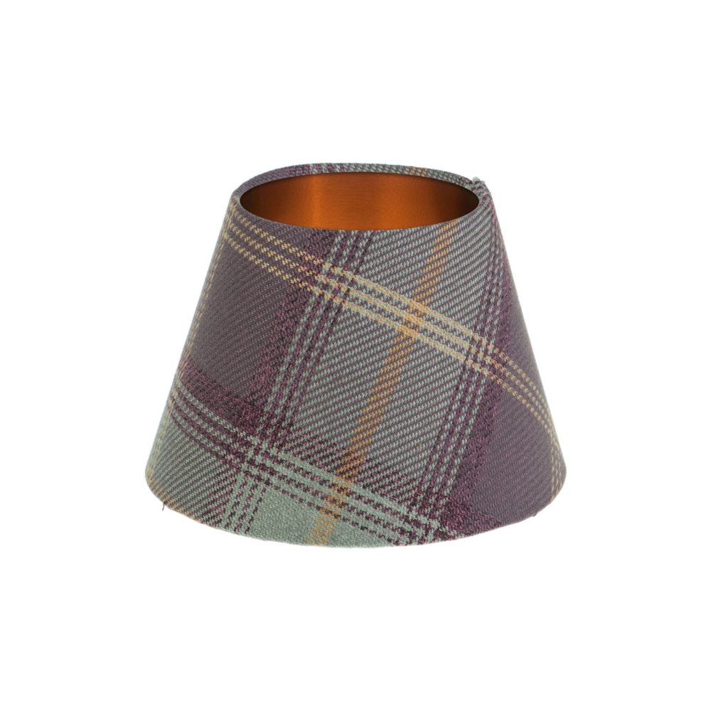 Balmoral Lavender Tartan Empire Lampshade Brushed Copper Inner