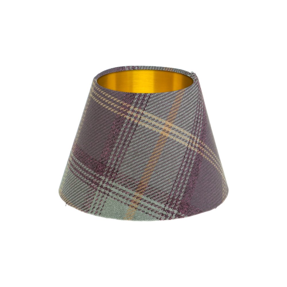 Balmoral Lavender Tartan Empire Lampshade Brushed Gold Inner
